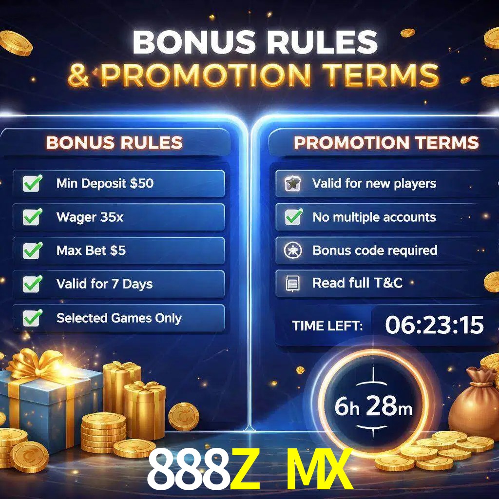 Reglas de promoción 888Z MX y condiciones de bonos explicadas visualmente