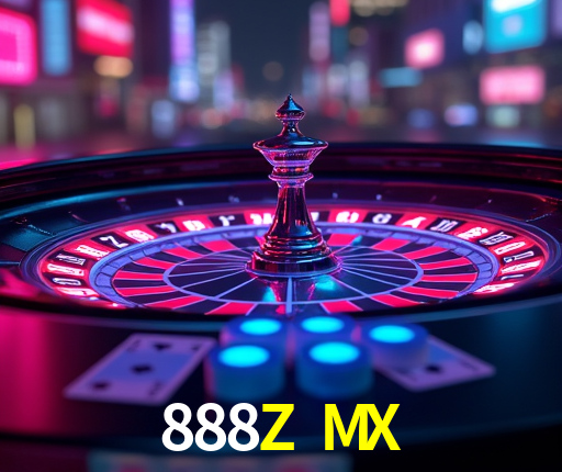 Una escena digital vívida inspirada en casino con 888Z MX mostrado prominentemente, luces brillantes, fichas, cartas y acentos dorados.