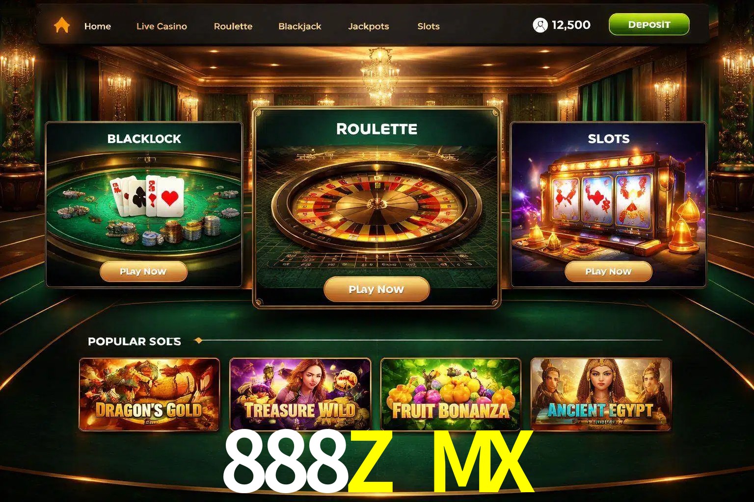 Vista de la plataforma 888Z MX Casino mostrando categorías organizadas de juegos en línea