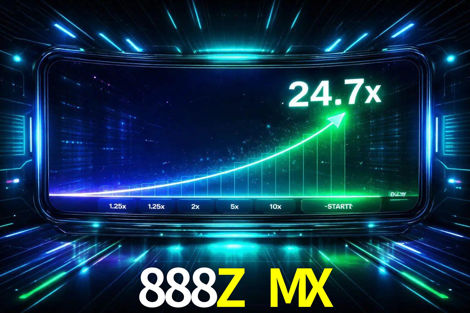 Una pantalla moderna de juego estilo crash con multiplicadores ascendentes, visuales de neón y una interfaz intensa enfocada en la acción.
